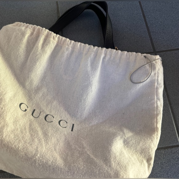 Vintage Gucci Black Leather Tote with Gold Accents - Picture 5 of 10